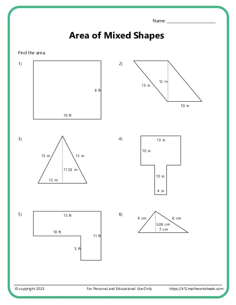 Free Printable Math Worksheets On Area And Perimeter