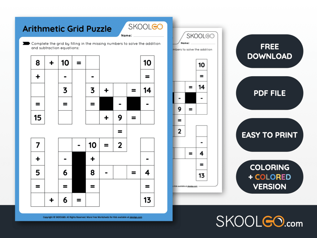 Arithmetic Grid Puzzle Free Worksheet For Kids SKOOLGO