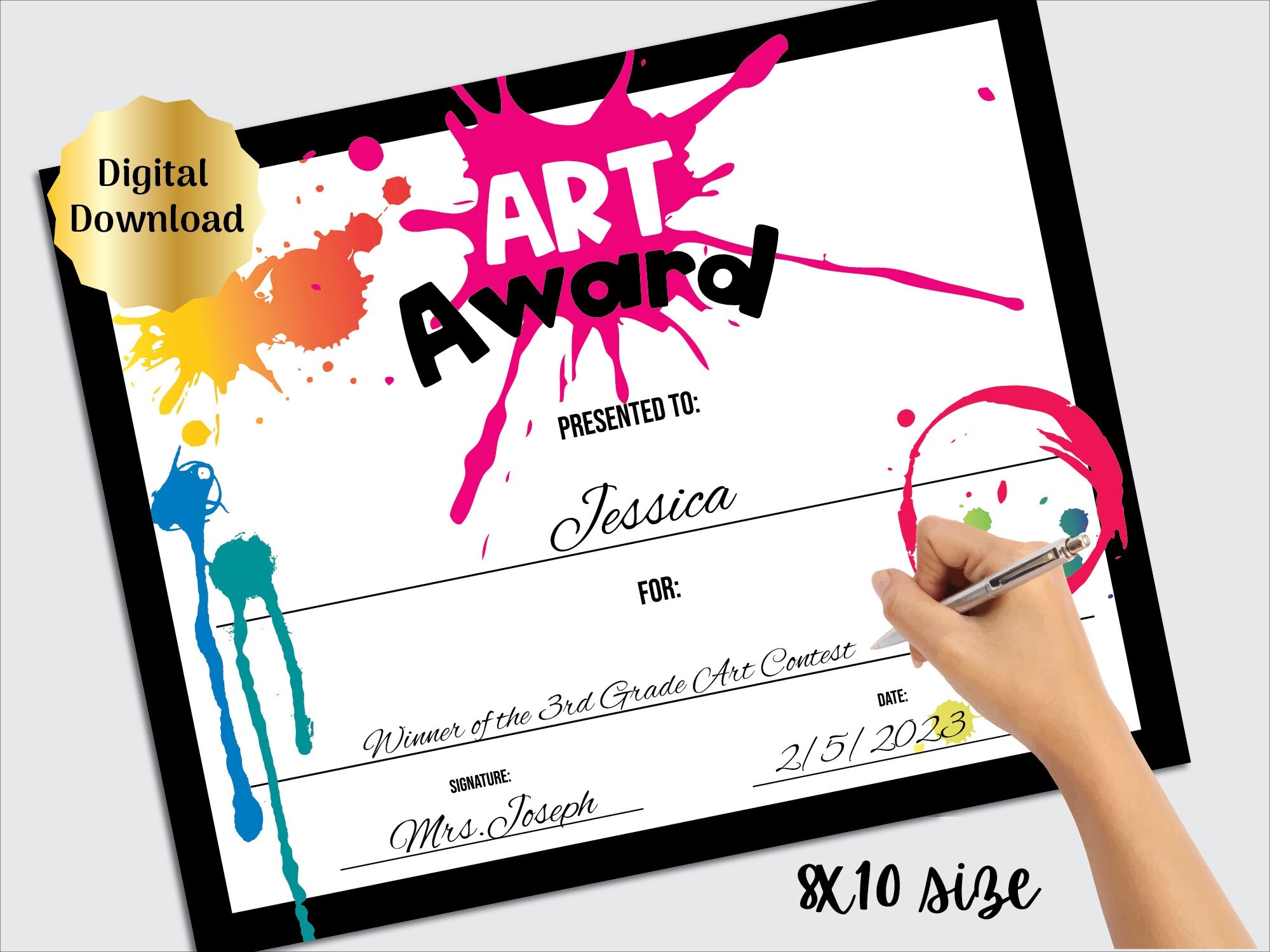Art Award Certificate Printable Art Class Or Student Art Exhibit Editable PDF Digital Download Art Teacher Award Template Etsy UK
