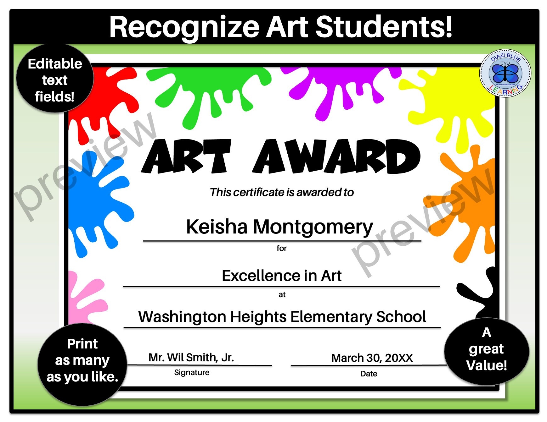 Printable Certificates Art Awards
