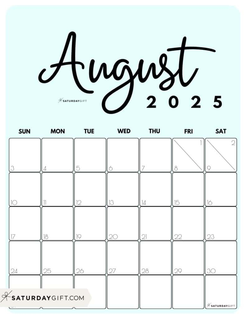 August 2025 Calendars 23 Cute Free Printable PDFs SaturdayGift