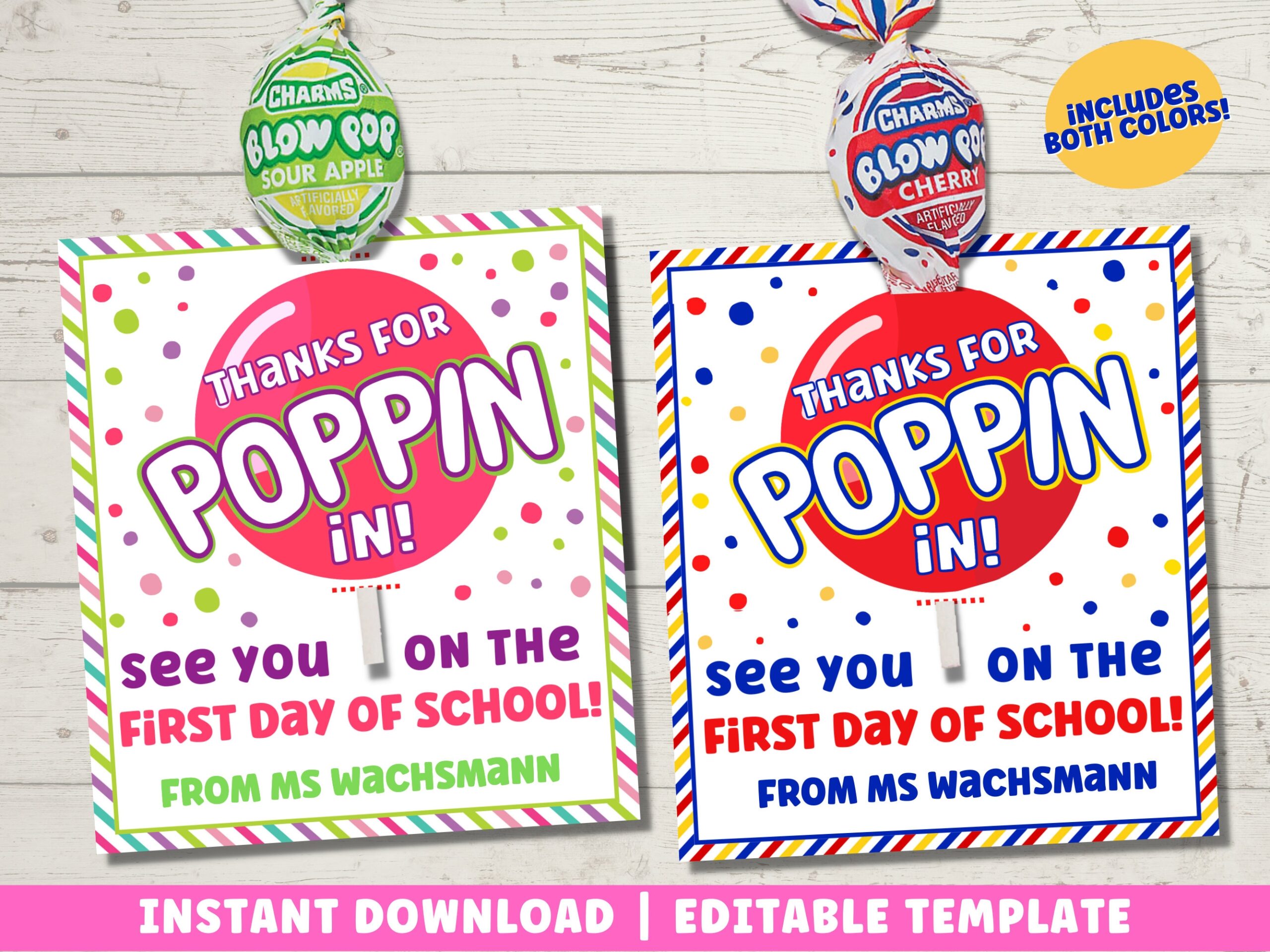 Back To School Lollipop Tag Printable Thanks For Popping In Meet The Teacher Classroom Gift Instant Download Etsy
