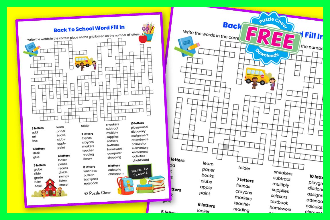 Back To School Word Fill In Puzzle Puzzle Cheer