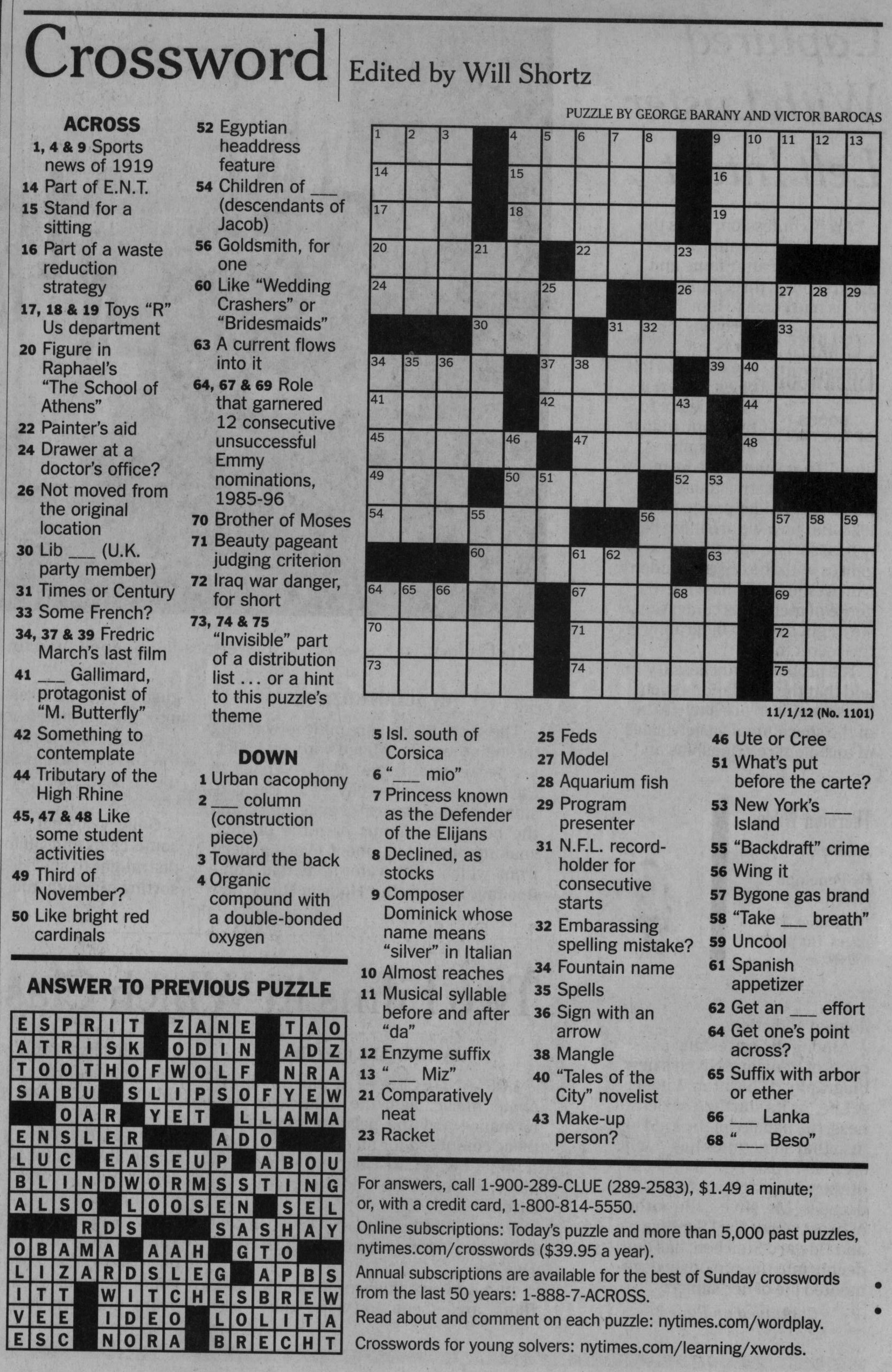 Barany Barocas Nov 1 NYT Crossword Puzzle