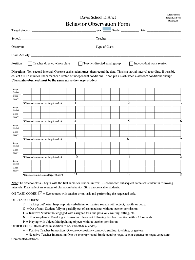 Behavior Observation Form Fill Online Printable Fillable Blank PdfFiller
