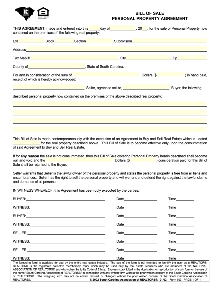 Printable Real Estate Bill Of Sale Forms