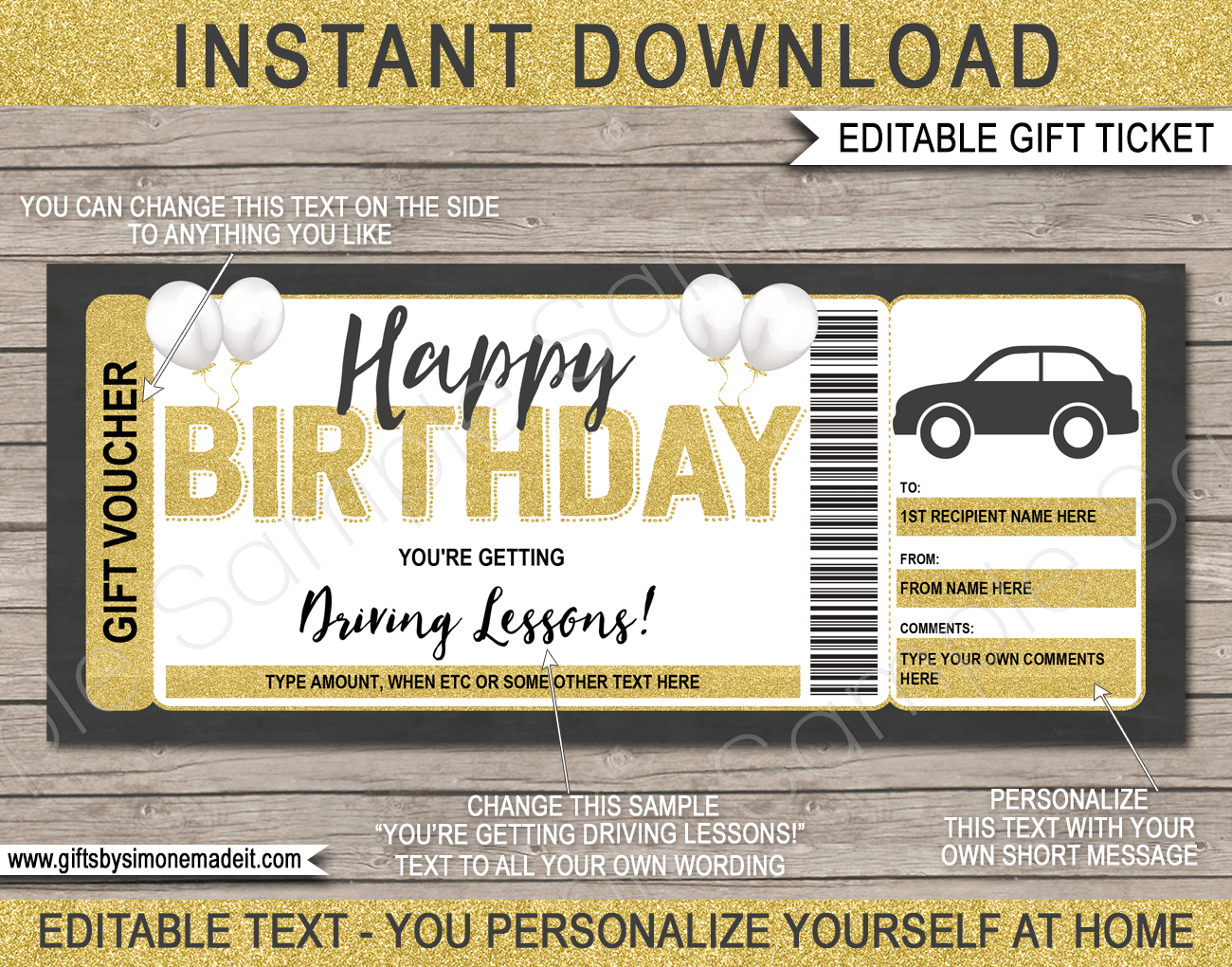 Birthday Driving Lessons Gift Voucher Template Printable Certificate