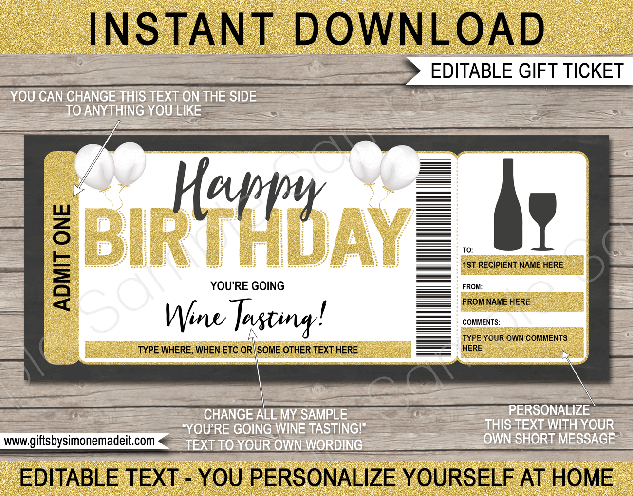 Birthday Wine Tasting Gift Voucher Template Printable Gift Certificate