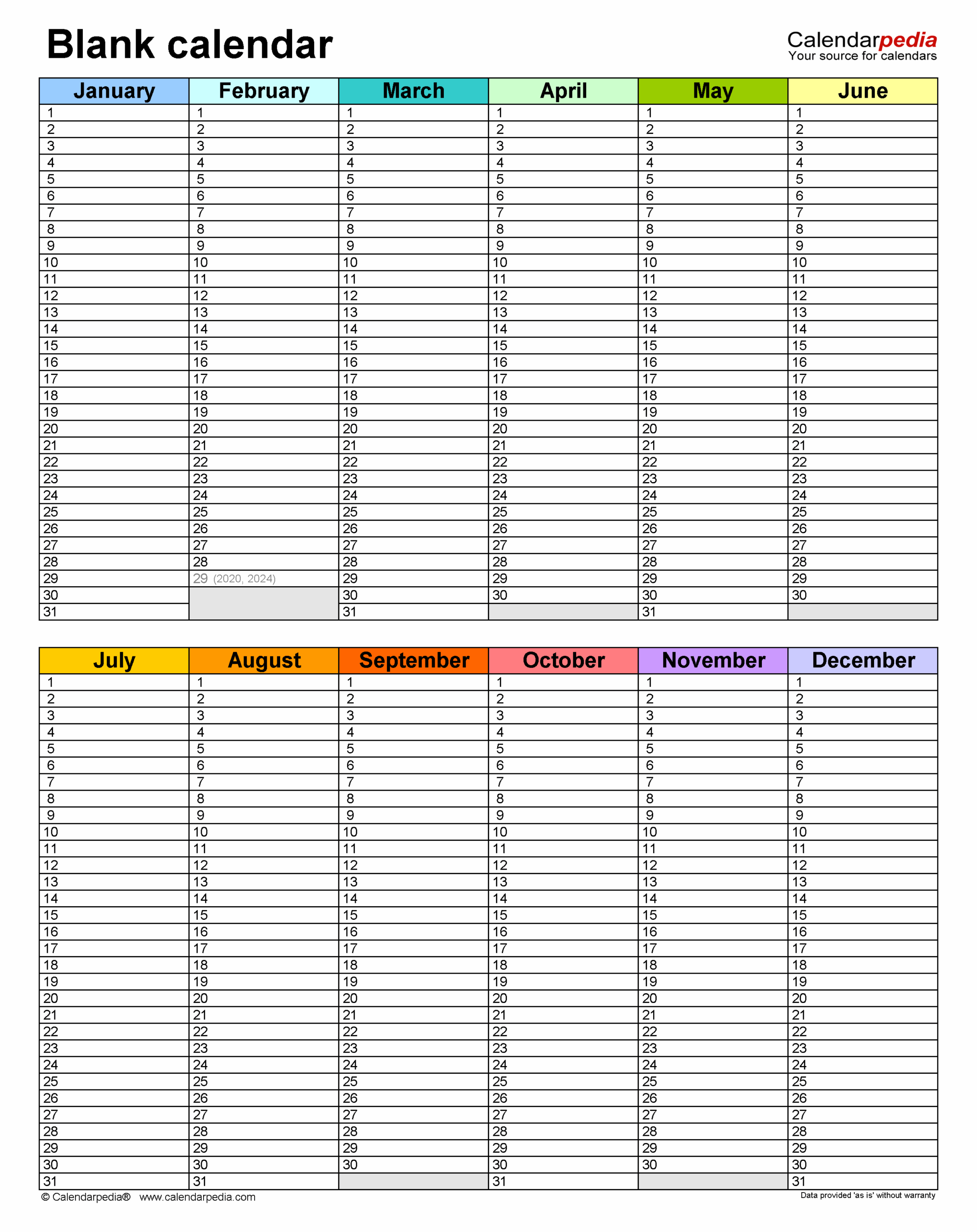 Blank Calendars Free Printable PDF Templates