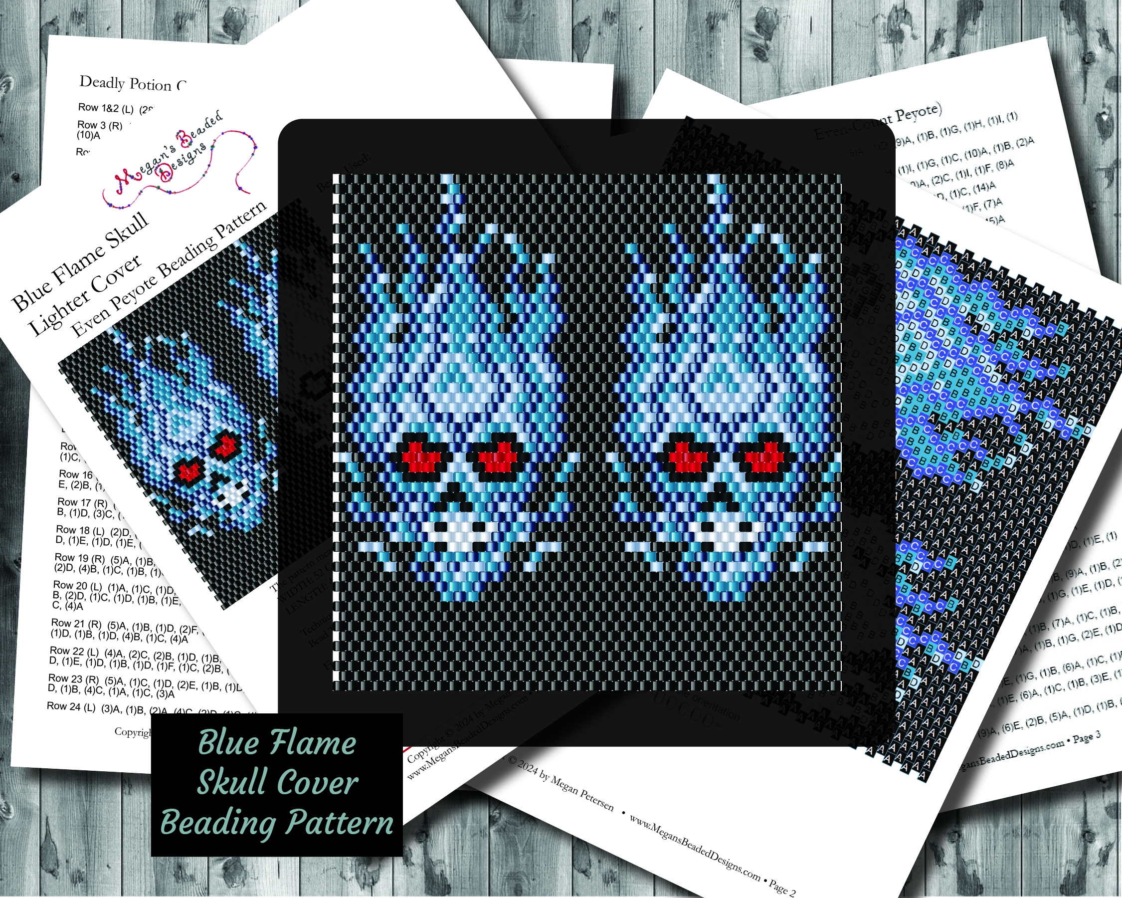 Blue Flame Skull Lighter Cover Peyote Beading Pattern Megan s Beaded Designs