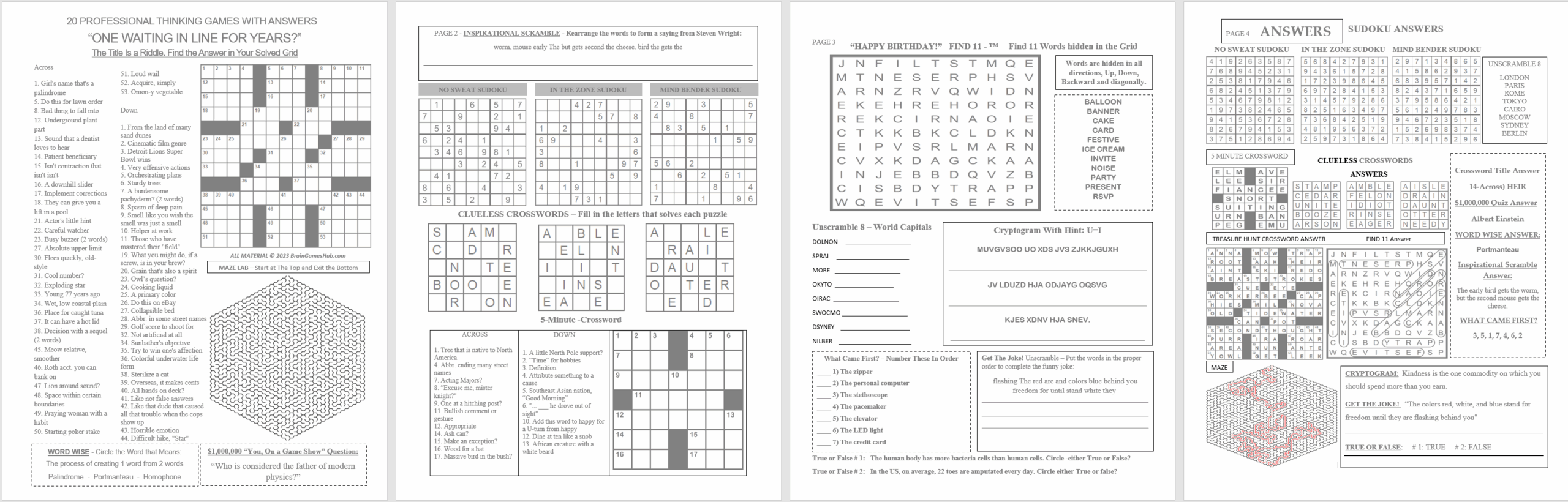 Brain Games Hub Keep That Brain Popping Worksheets Library