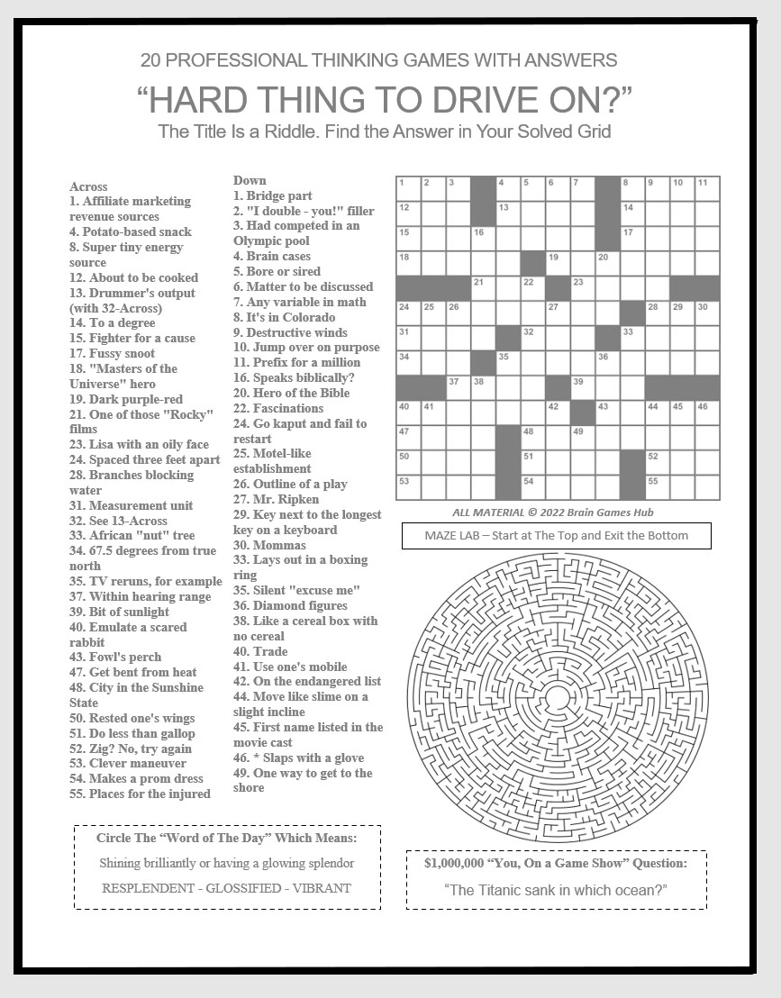 Brain Games Hub Keep That Brain Popping Worksheets Library