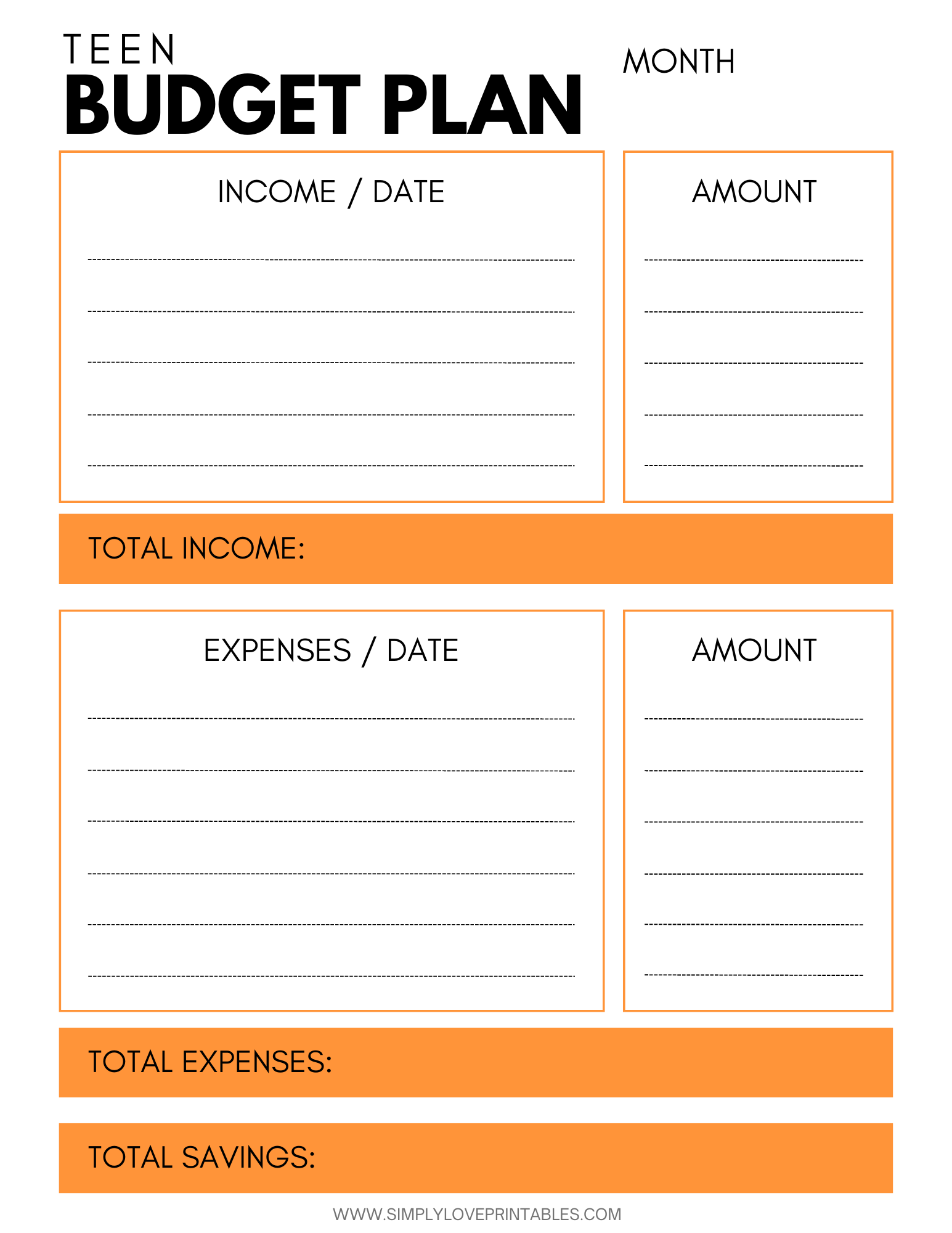 Teen Budget Worksheet Printable