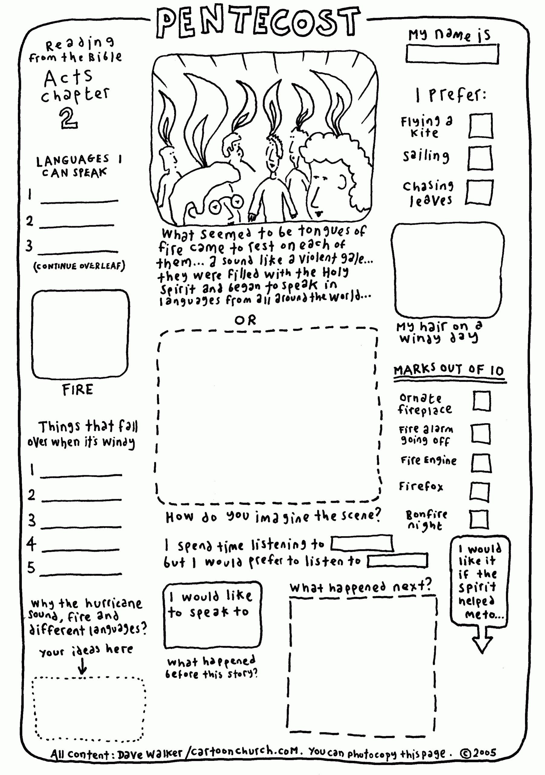 Cartoon Worksheet Pentecost CartoonChurch