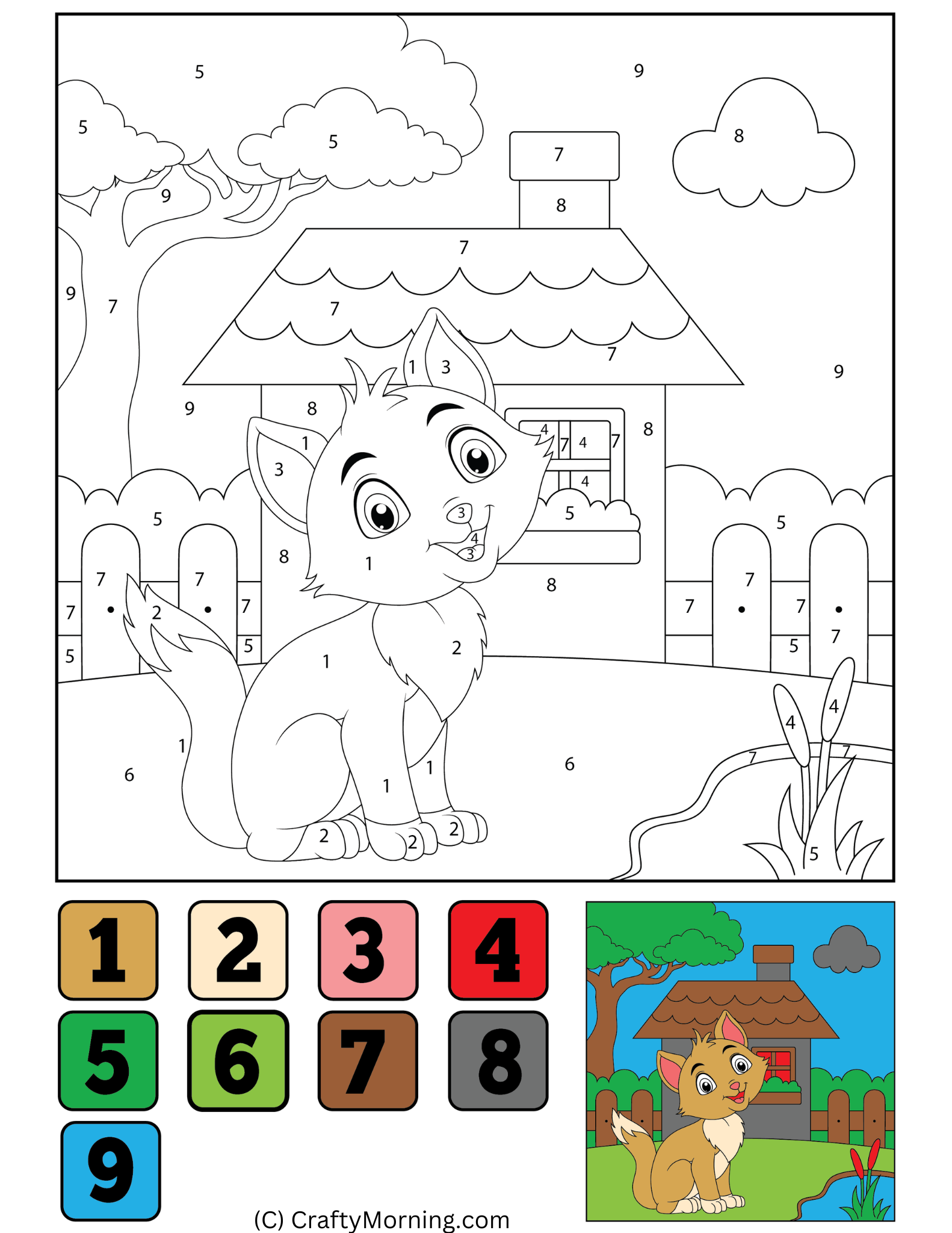Cat Color By Number Free Printable Crafty Morning