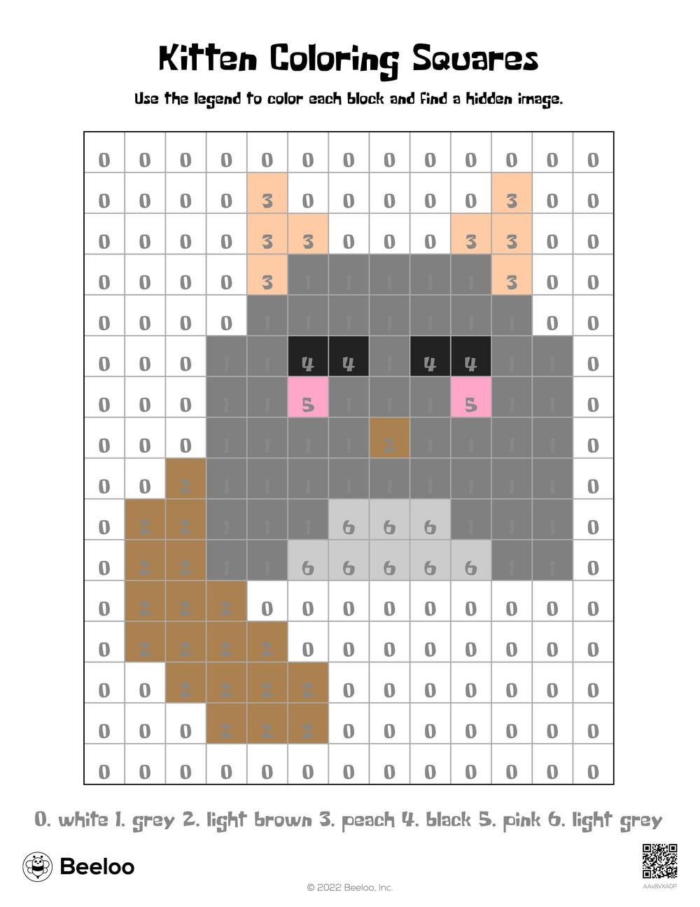 Cat themed Color by number Grids Beeloo Printable Crafts And Activities For Kids