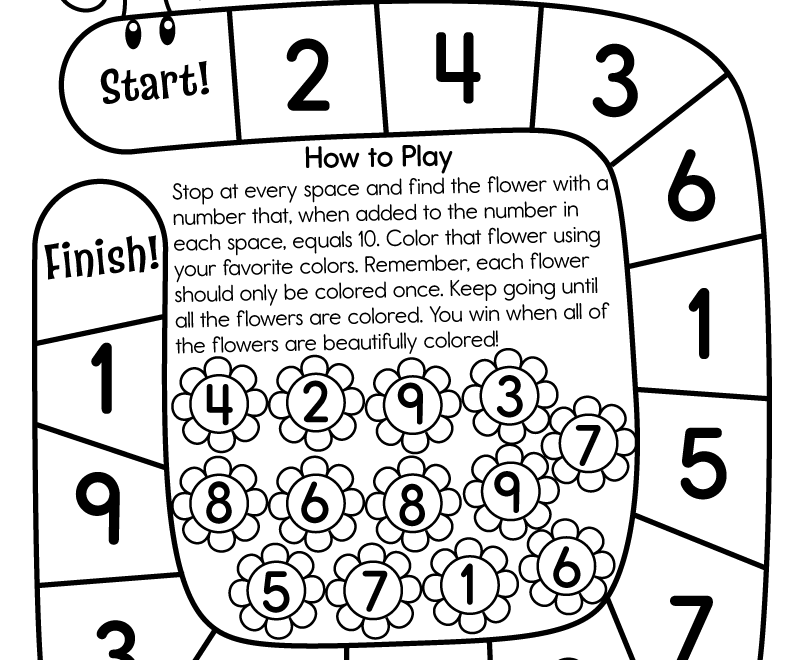 Caterpillar Making 10 Game Worksheet Free Printable Digital PDF