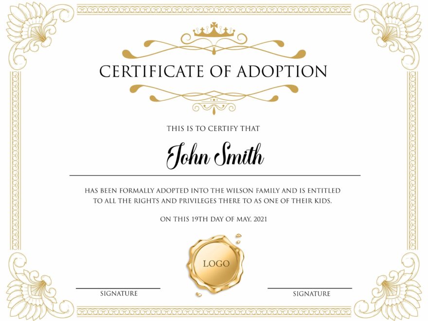 Certificate Of Adoption To Our Family Editable Printable Adoption Certificate Template Etsy
