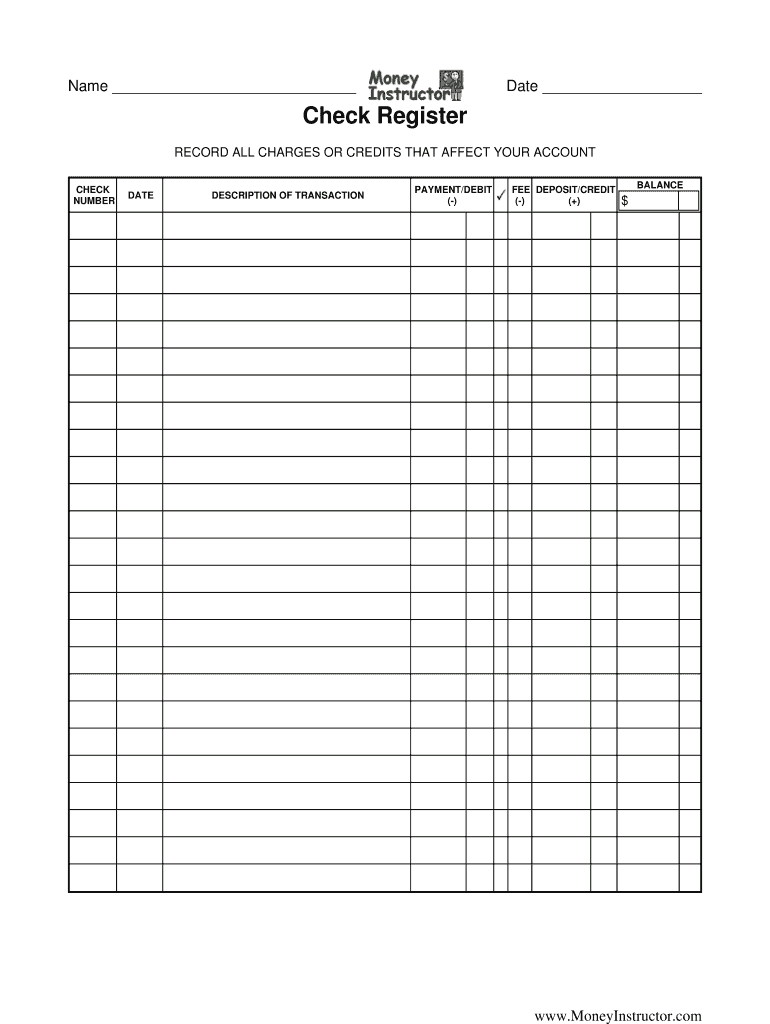 Check Register Printable Fill Online Printable Fillable Blank PdfFiller