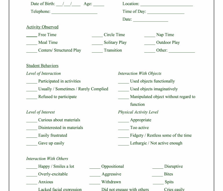 Child Observation Form Fill Online Printable Fillable Blank PdfFiller