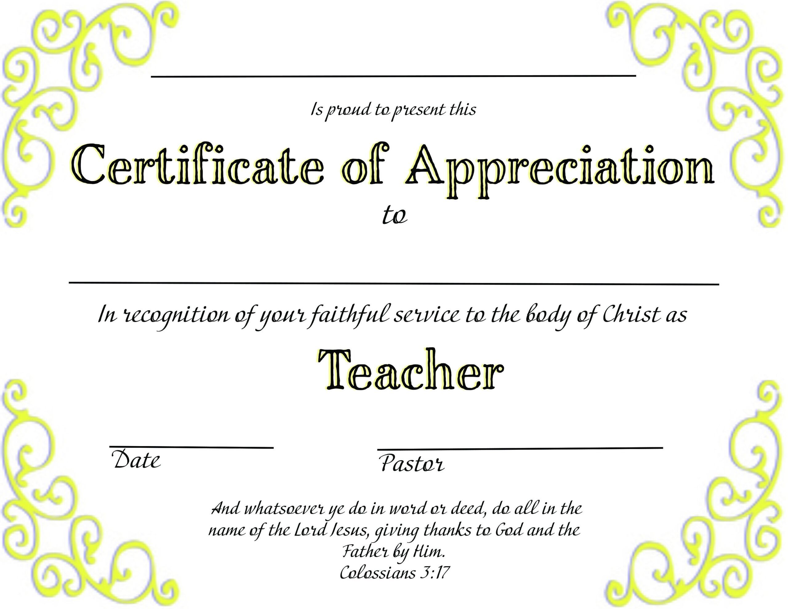 Christian Certificate Of Appreciation Teacher Downloadable Printable PDF Customizable Etsy