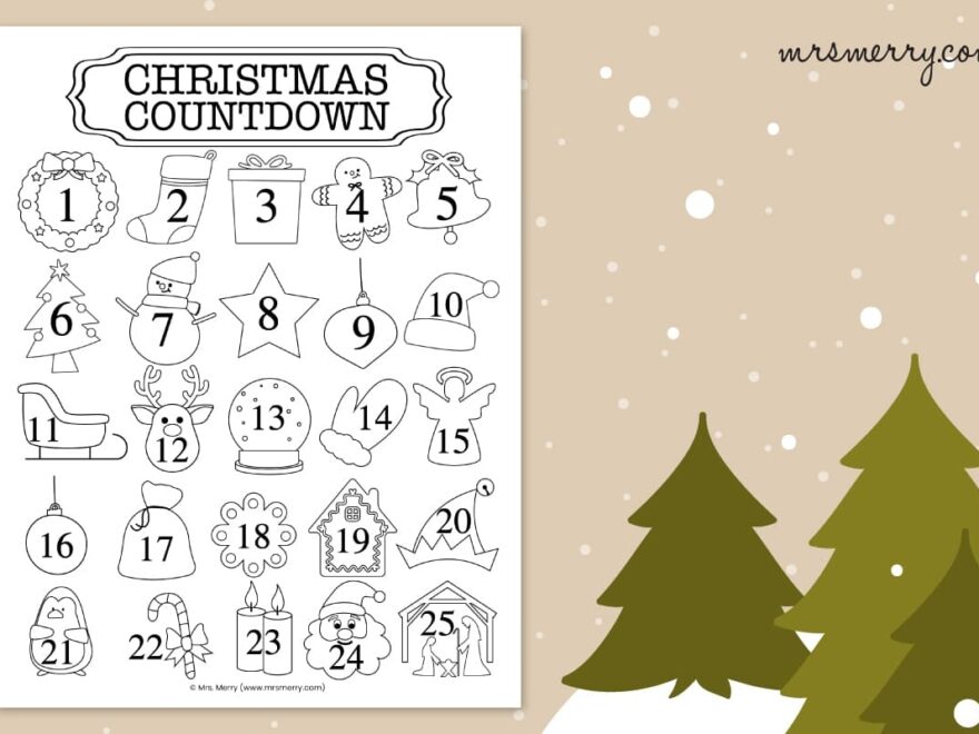 Christmas Countdown Printable Coloring Christmas Calendar Mrs Merry