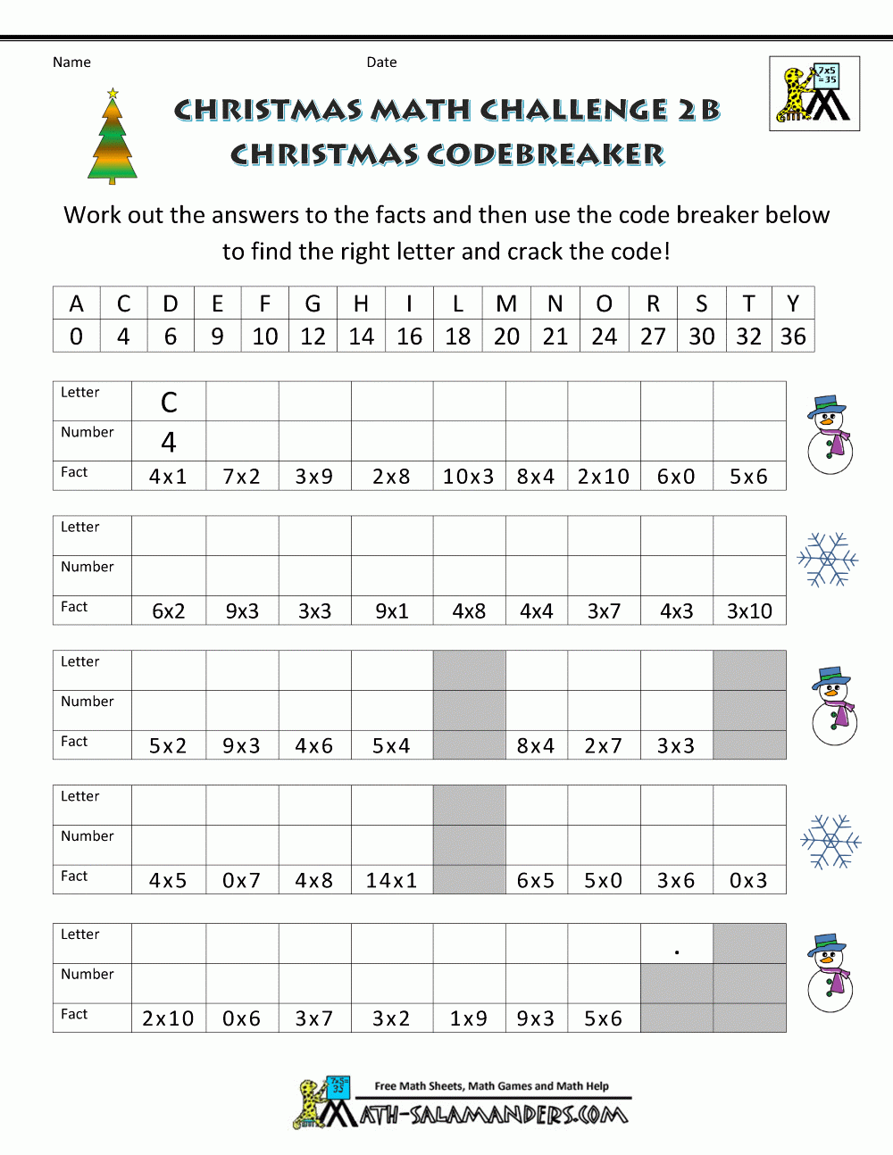 Printable Christmas Multiplication Worksheets