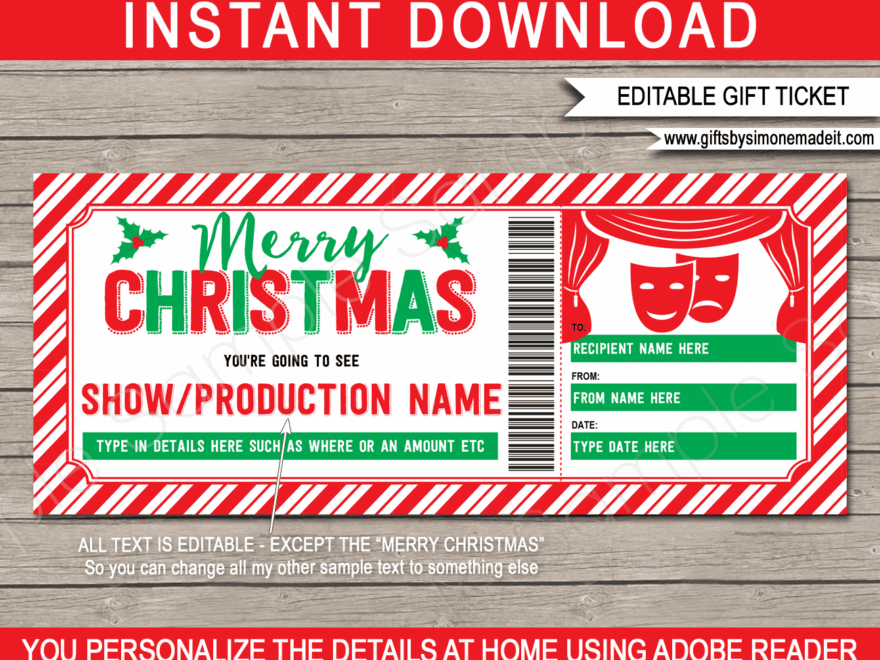 Christmas Theatre Ticket Template Show Performance Voucher
