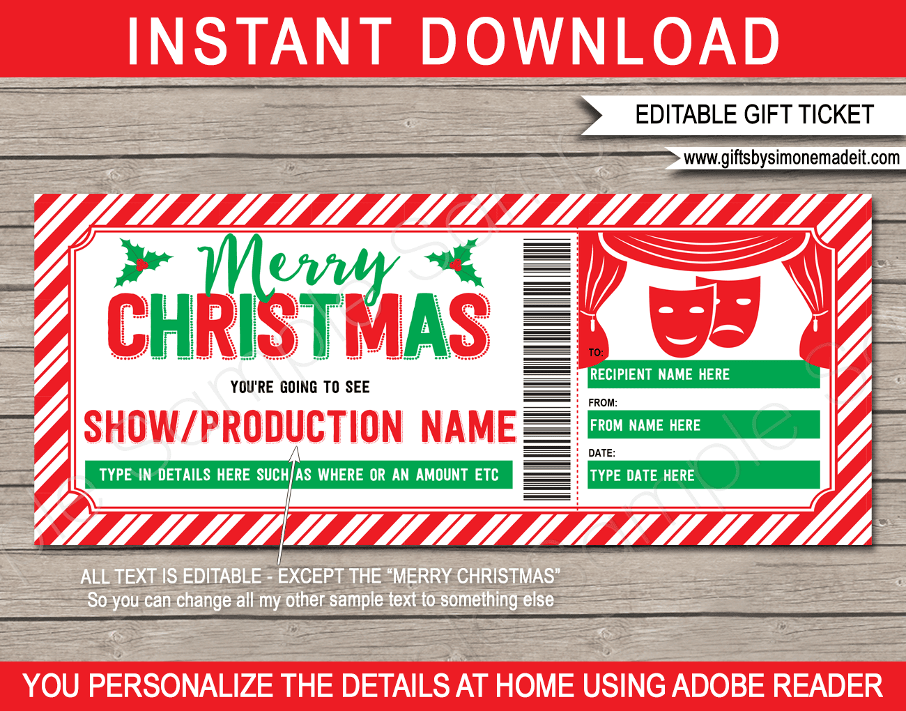 Christmas Theatre Ticket Template Show Performance Voucher