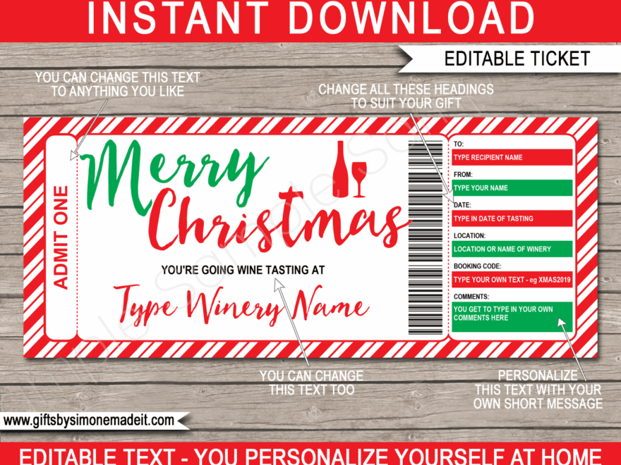 Christmas Wine Tasting Gift Certificate Template Printable Winery Gift Voucher