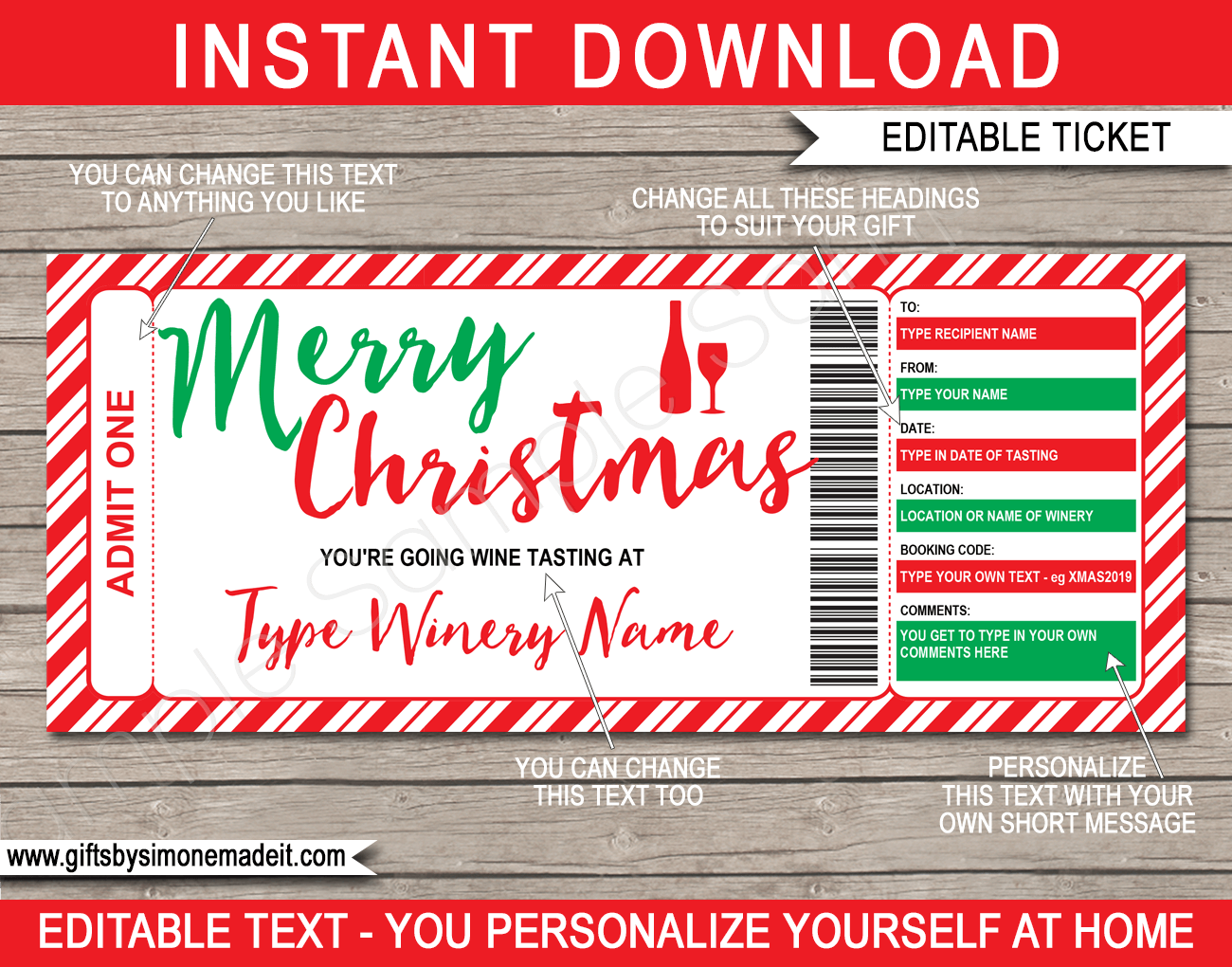 Christmas Wine Tasting Gift Certificate Template Printable Winery Gift Voucher