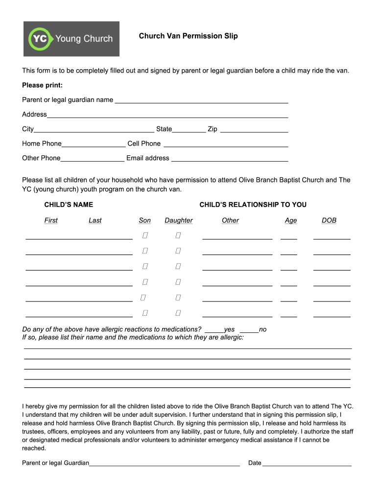 Church Permission Slip Form Fill Online Printable Fillable Blank PdfFiller
