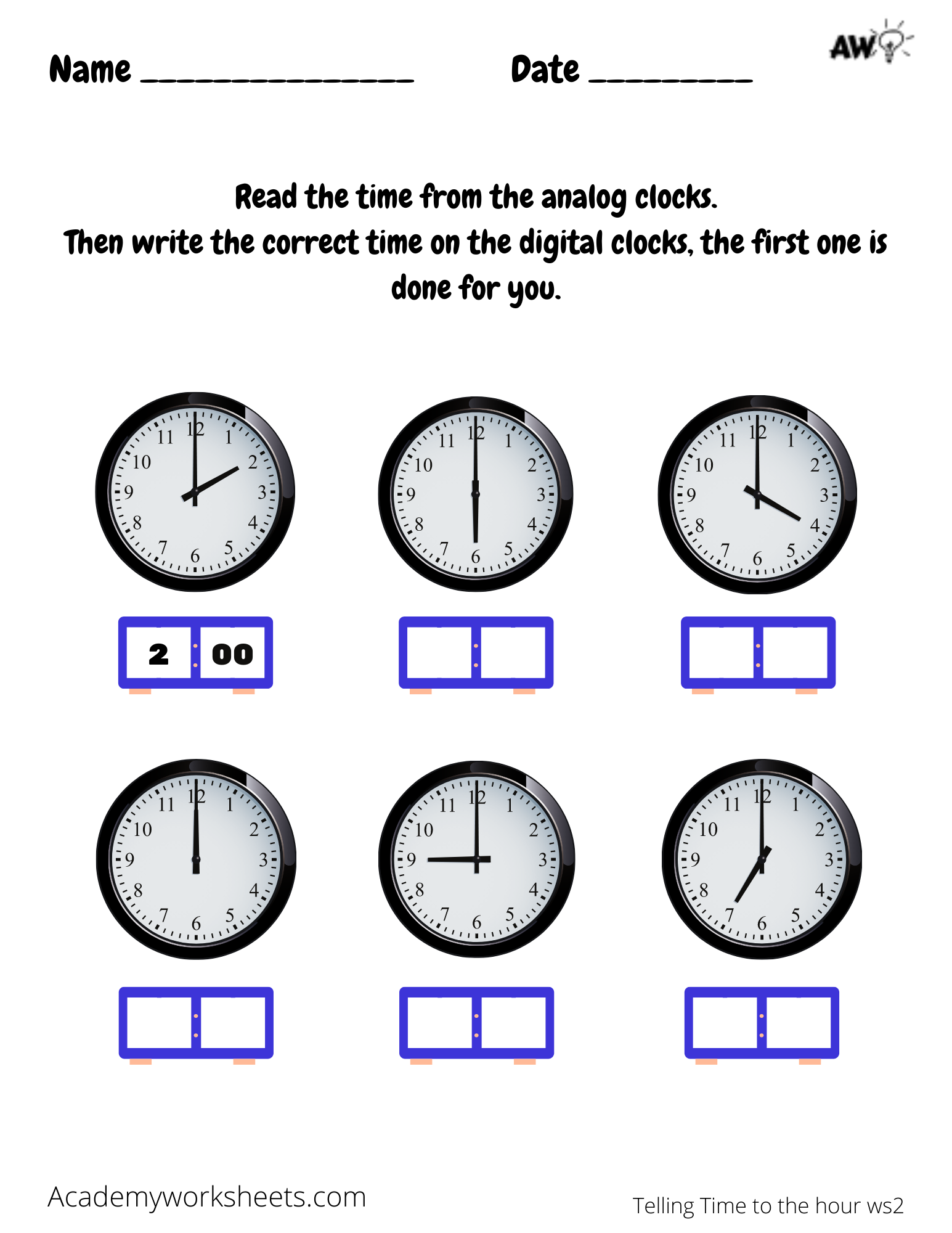 Clock Worksheets Telling Time To The Hour Clock Teach Time To Hour Academy Worksheets