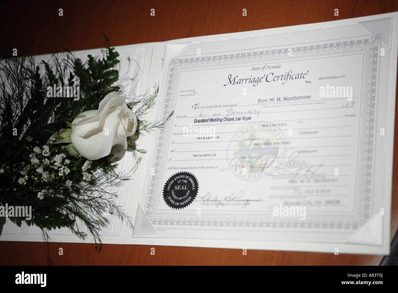 Close Up Of Marriage Certificate Las Vegas Nevada Usa Stock Photo Alamy