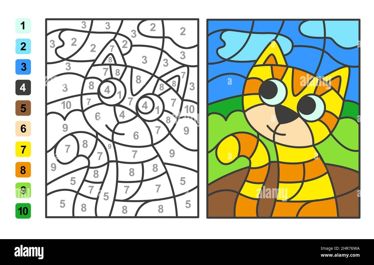 Color By Numbers Cat Animal Puzzle Game For Children Education Drawing And Learning Mathematics Stock Vector Image Art Alamy