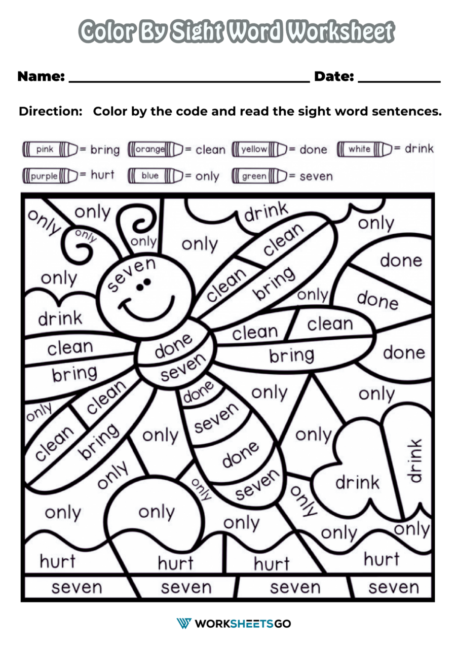 Color By Sight Word Worksheets WorksheetsGO