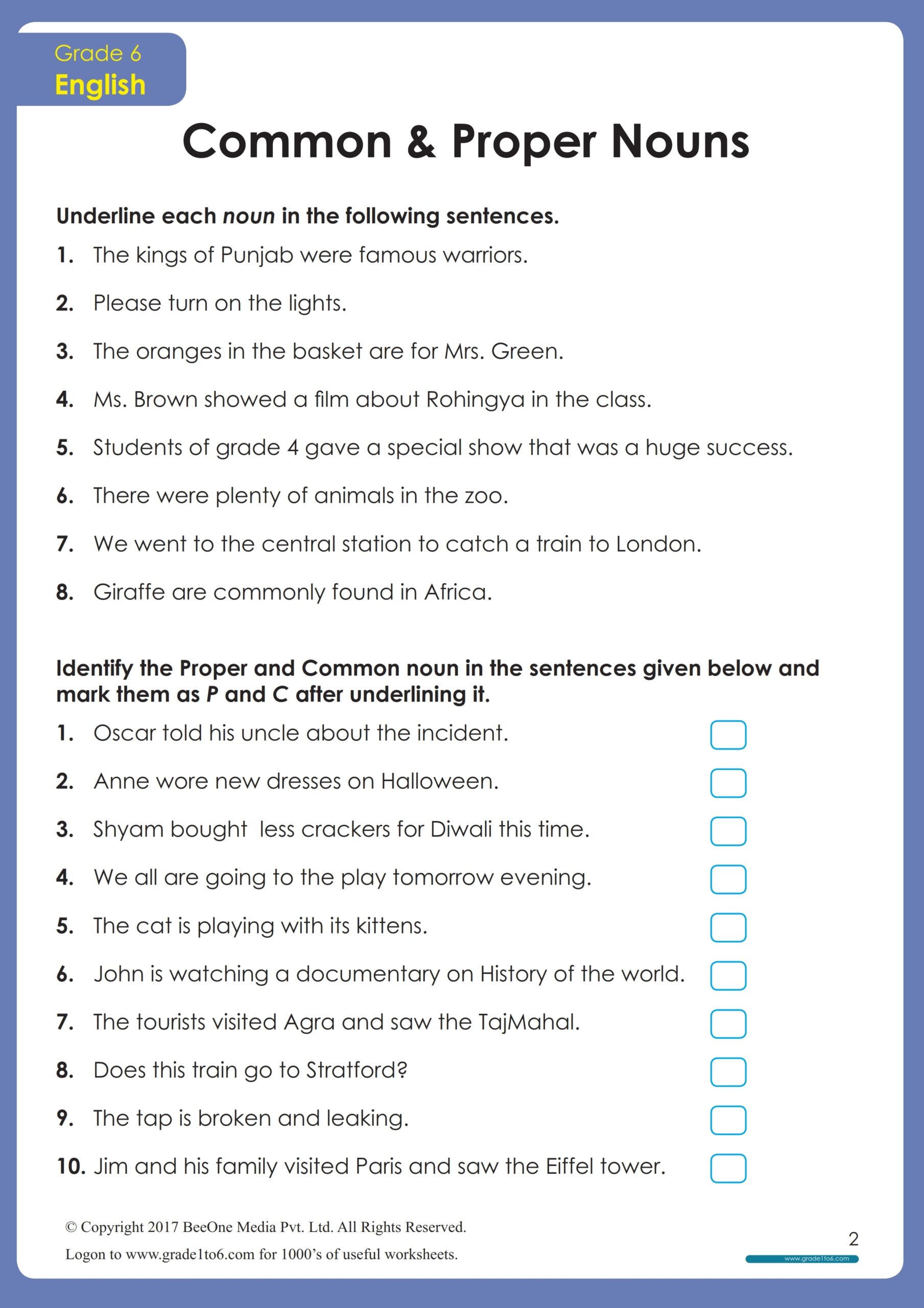 Printable Common And Proper Noun Worksheets