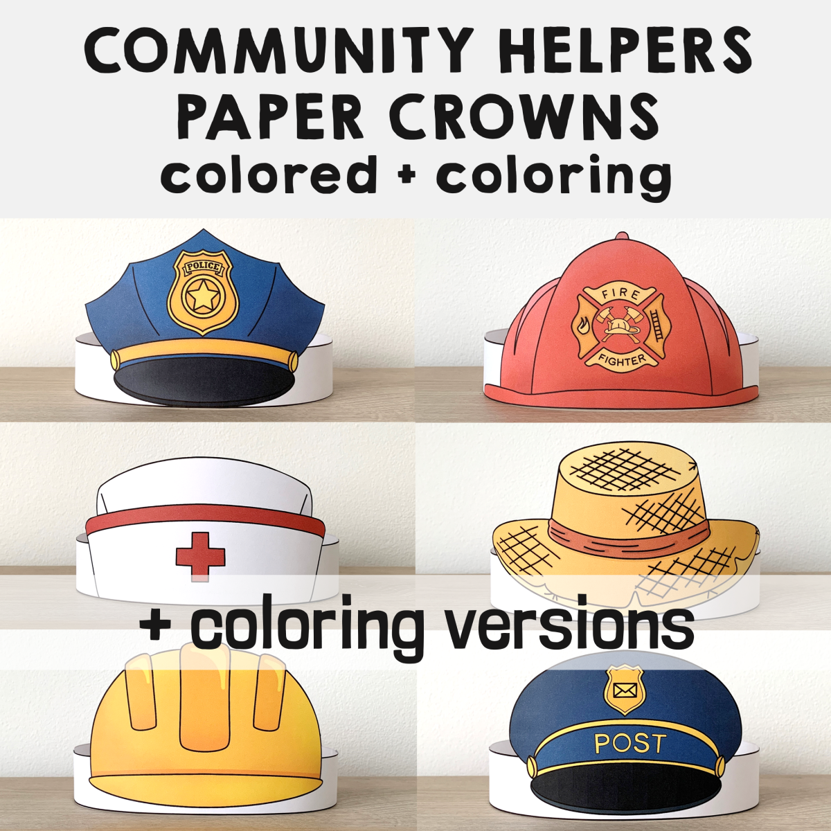 Community Helpers Paper Hats Career Day Printable Paper Coloring Craft Made By Teachers