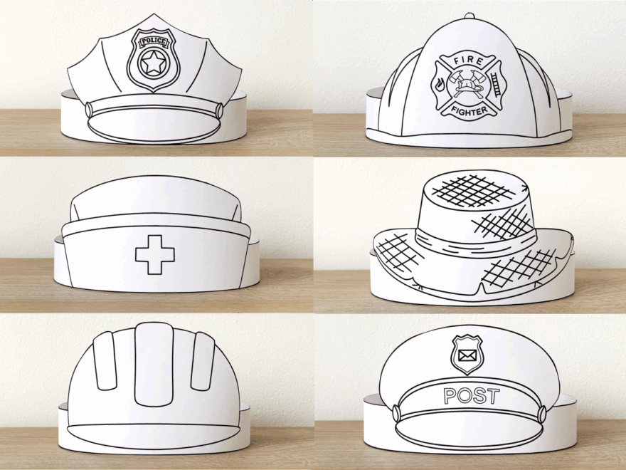 Community Helpers Paper Hats Career Day Printable Paper Coloring Craft Made By Teachers
