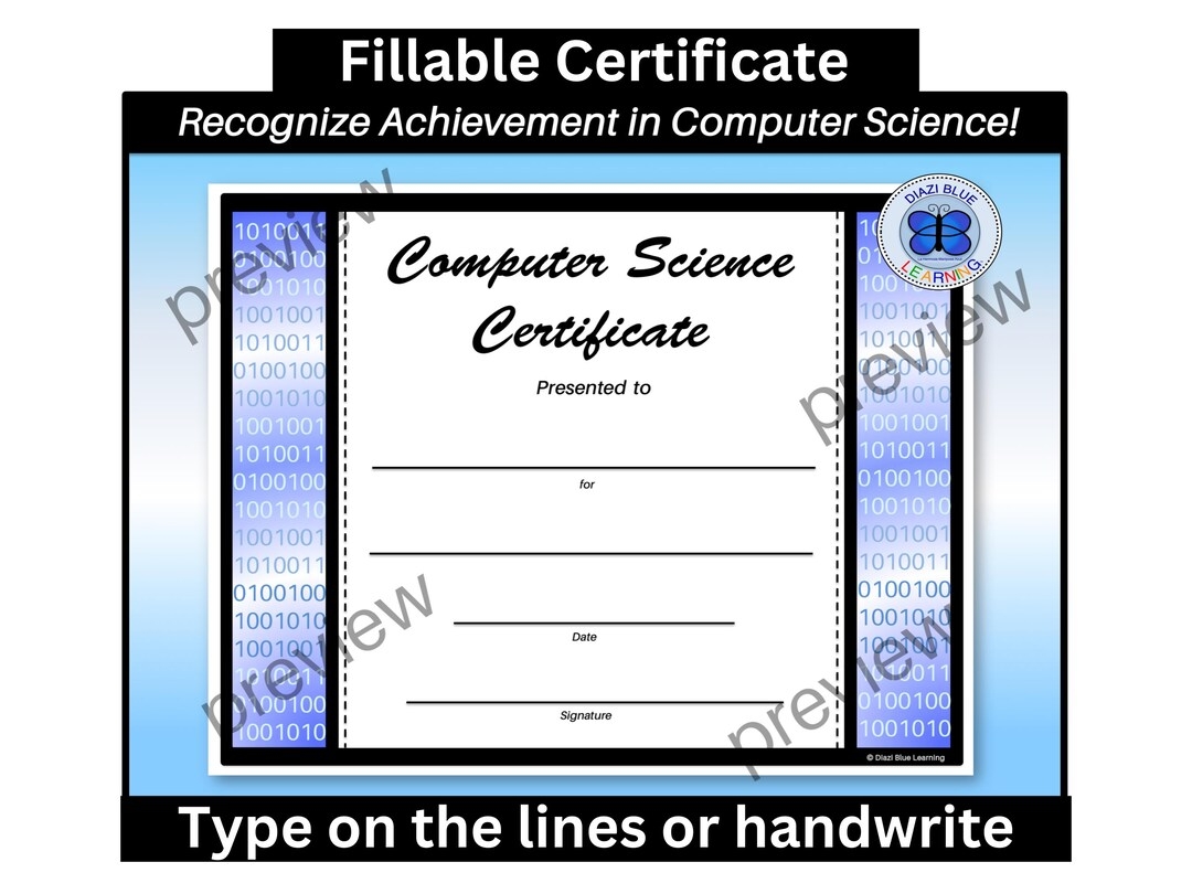 Computer Science Certificate Coding Award Coding Certificates Coding Achievement Programming Certificate Certificates Awards Etsy
