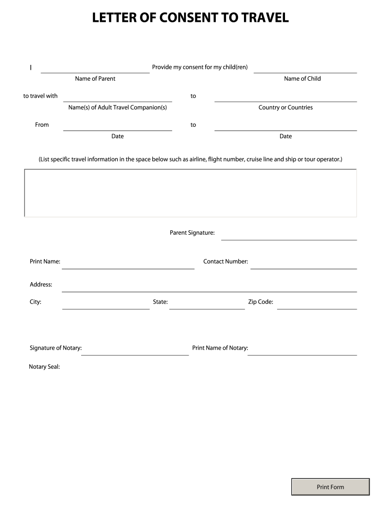 Consent Travel Minor Child Fill Online Printable Fillable Blank PdfFiller