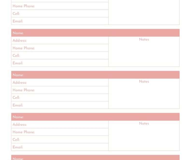 Contact List Templates 20 FREE Printables Printabulls