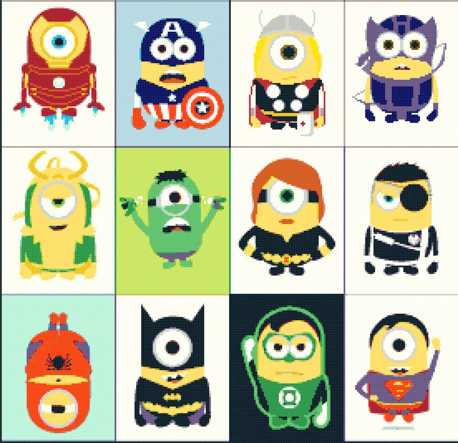 Counted Cross Stitch Pattern Minions Superheroes Pdf 276x267 Stitches E251