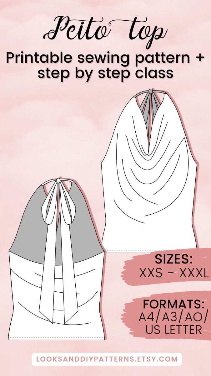 Cowl Neck Halter Top Sewing Pattern PDF Backless V Neck Cami Crop Top Pattern Instant Download