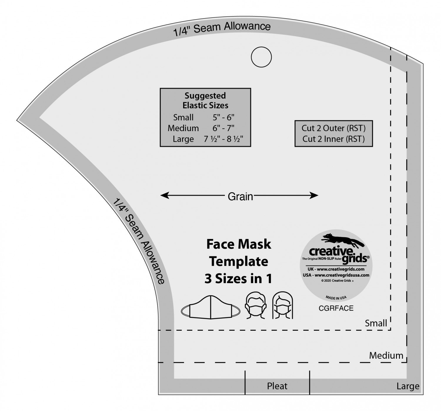 Creative Grids Face Mask Template 3 Sizes In 1 CGRFACE 743285002542