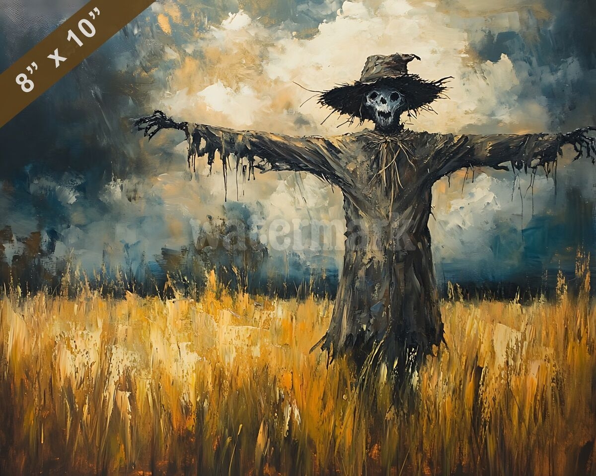 Creepy Scarecrow In Field Oil Painting 8x10 Print EBay