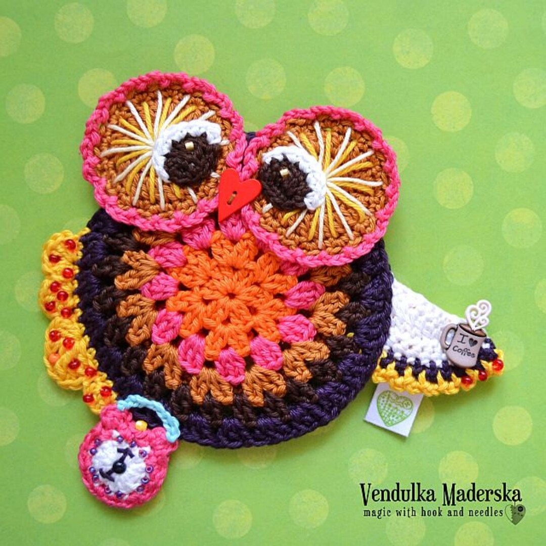 Crochet Pattern Owl Coaster Kitchen Table Autumn Decoration Halloween Digital Tutorial Etsy