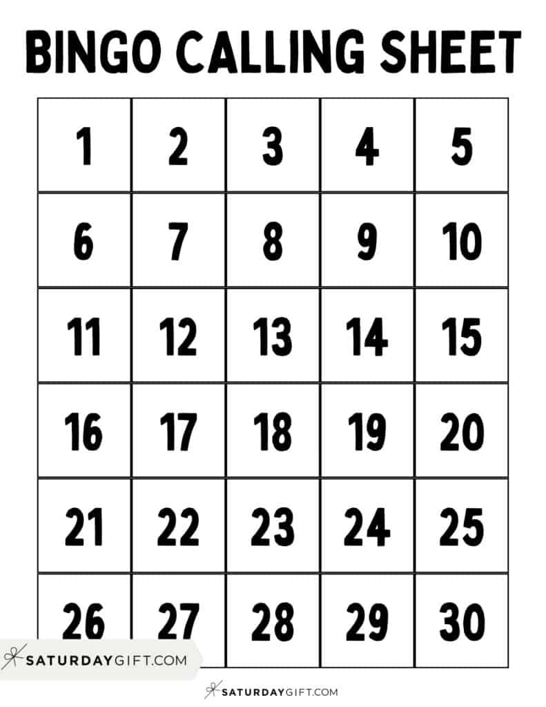 Cute Free Printable Bingo Cards 30 Cards Calling Sheet SaturdayGift