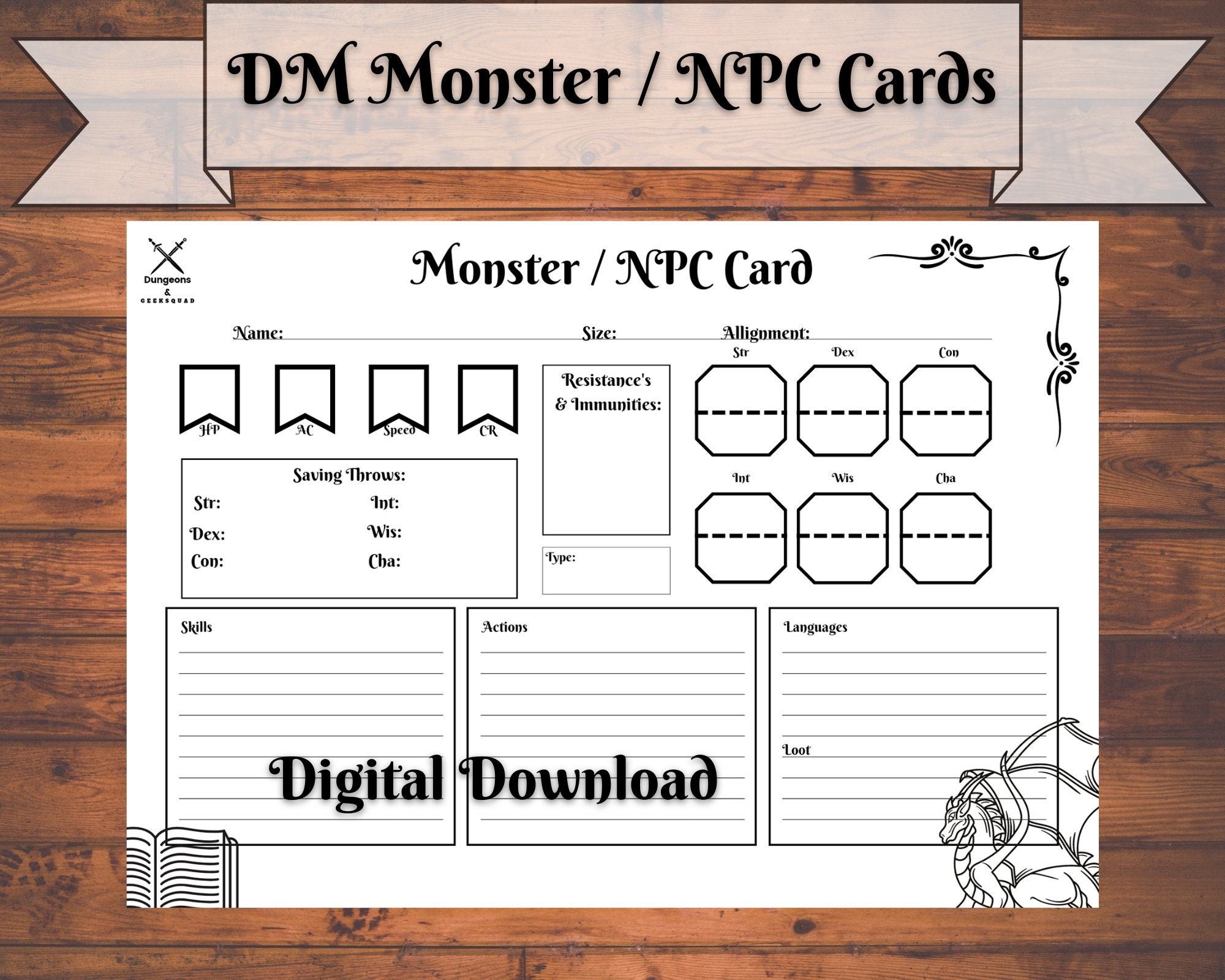 D D DM Monster NPC Cards Digital Download Dungeons And Dragons Monster Trackers Pdf DM Screen Accessories Dungeon Master Tools Etsy