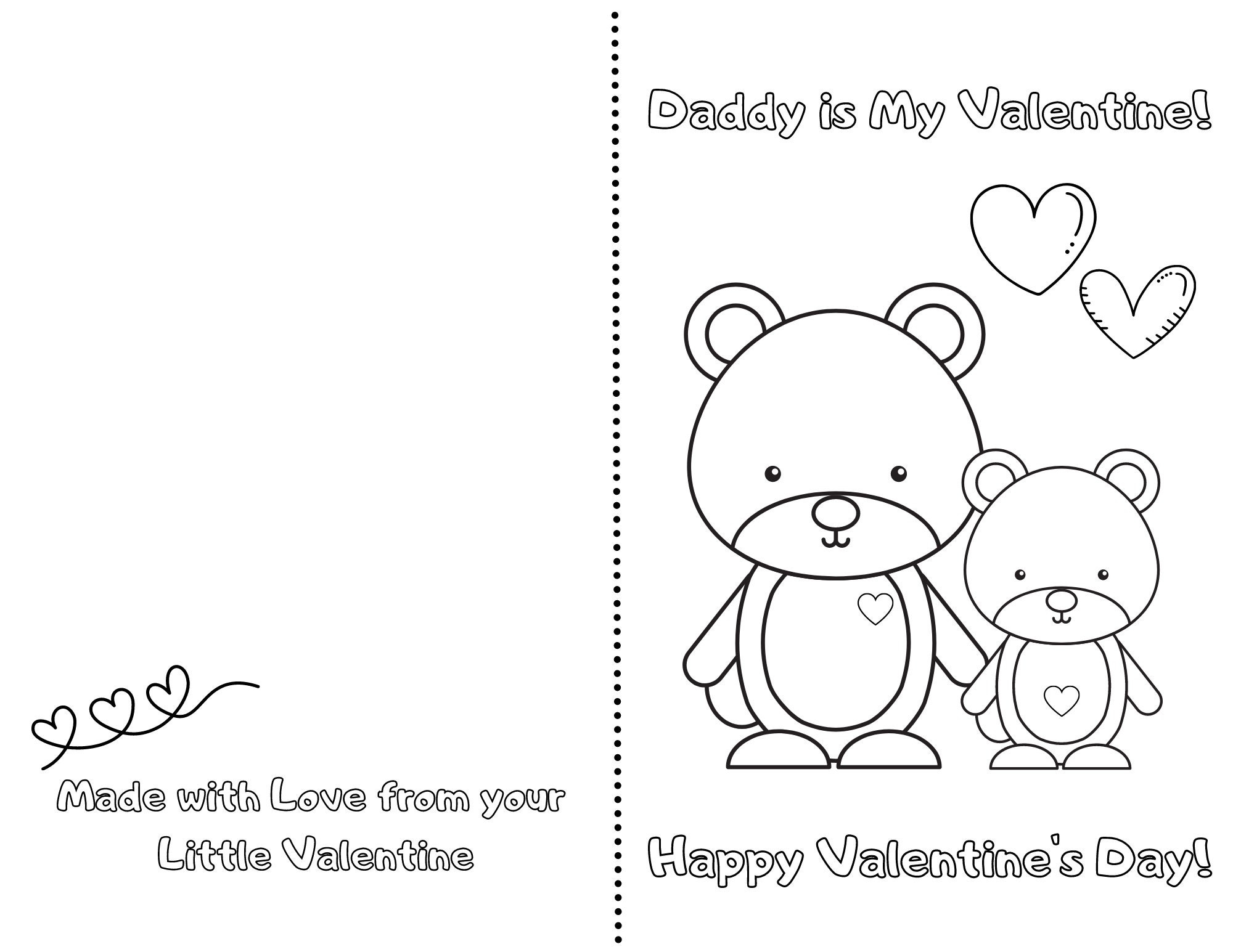 Daddy Is My Valentine Printable Foldable Kid Valentine Card To Color Dad Son Or Daughter Cute Bears Etsy